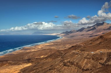 Panoramik Cofete beach, Fuerteventura, Kanarya Adaları, İspanya