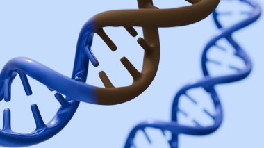 A 3d image depicts a DNA double helix with dark and dull resembling rust, symbolizes mutation, decay, or damage within genetic material.
