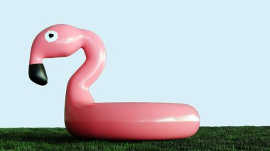 Flamingo şeklindeki havuzun 3 boyutlu bir çizimi eğlence ve rahatlama hissi uyandırıyor.