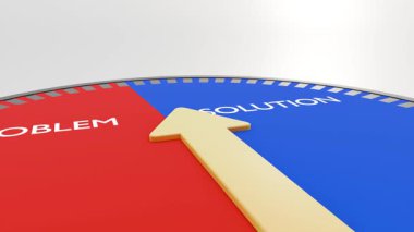 Yaşam ya da durum için bir metafor olarak barometrenin özelliklerinin 3d animasyonu, çözüm ve sorun arasındaki anahtar seçim olarak hareket eden oku çerçevelemek