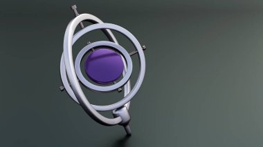 Bir jiroskobun stilize edilmiş bir tasviri ya da modern, muhtemelen gelecekten gelen, 3D tarzında hazırlanmış, iç içe geçmiş bir telsiz mekanizması..