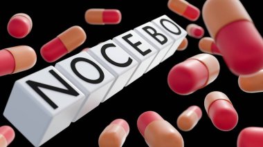 Beyaz bloklara vurgulanan ve tıbbi ya da psikolojik bir bağlam öneren, merkez kelime 