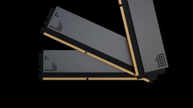 Beyaz etiketli DDR5 RAM 'in alüminyum ısıtıcılar içeren 3 boyutlu animasyonu. Bunlar, yoğun oyun ve ağır iş yükleri sırasında en yüksek istikrarı sağlayan ICS 'lerin termal dağılımını en üst düzeye çıkarmaktadır..