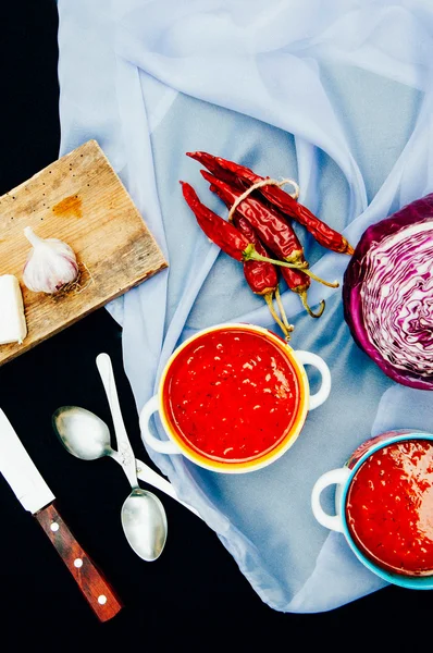 Borscht vegetal ruso tradicional ucraniano en el viejo bosque — Foto de Stock