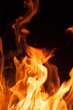 Siyah bir zemin üzerine alevler ateş. Yangın alev doku geri blaze