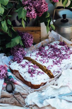 Ev yapımı lezzetli taze vanilya pasta elmalı serpilir