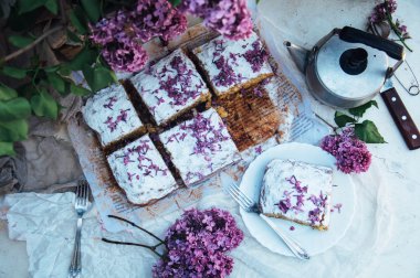 Ev yapımı lezzetli taze vanilya pasta elmalı serpilir