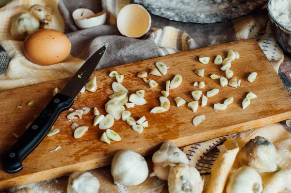 A preparar pão. Estilo rústico. Ingredientes para br caseiro — Fotografia de Stock