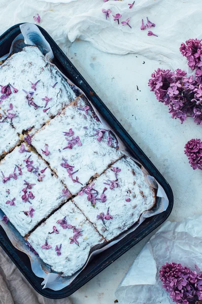 Ev yapımı lezzetli taze vanilya pasta elmalı serpilir