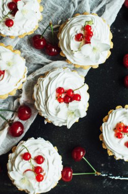 Beyaz protein kreması ve vişne ile güzel çikolata cupcakes