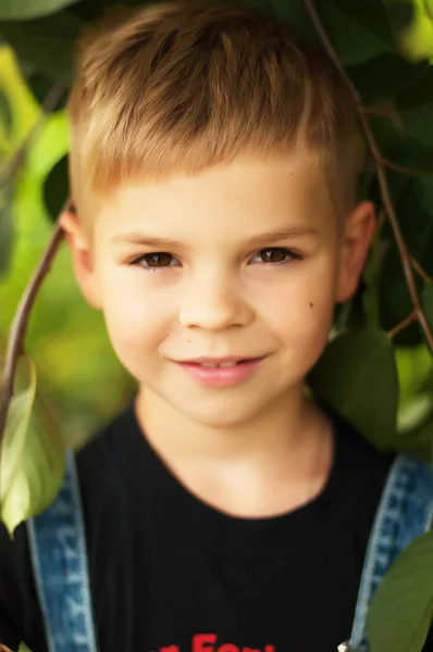 Retrato de um menino sorridente de sete anos. Menino de sete anos com — Fotografia de Stock