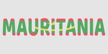 Görüntü, açık gri bir arkaplan üzerinde koyu, yuvarlak bir yazı tipi ile MAURITANIA sözcüğünü içerir. Mektuplar, ulusal bayrağın yeşil, kırmızı ve sarı renkleriyle dolu. Hilal, yıldız amblemi de dahil. Bu yaratıcı tipografi,