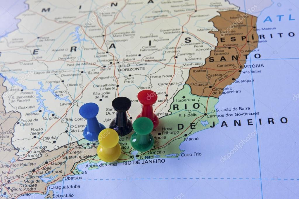 Map Of Brazil With Push Pins Pointing To Rio De Janeiro Stock Editorial Photo C Kimrawicz