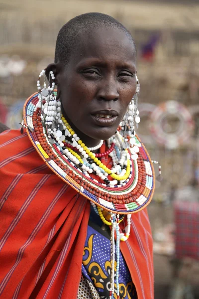 Portrait of Masai woman with traditional beaded decorations — Stock Photo, Image