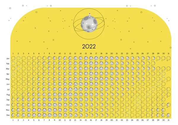 Місячний Календар 2022 Південна Півкуля Жовтий — стоковий вектор