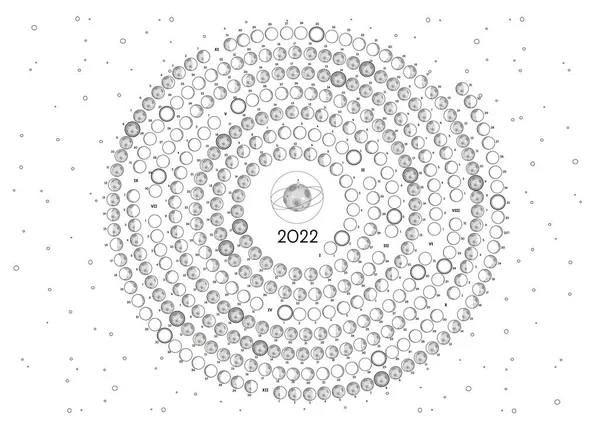 Kalendarz Księżyca 2022 Półkula Południowa Biała Zaokrąglona — Wektor stockowy