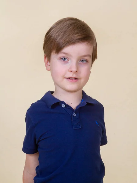 Retrato Menino Bonito Com Cabelo Loiro Uma Criança Sorrindo Infância — Fotografia de Stock