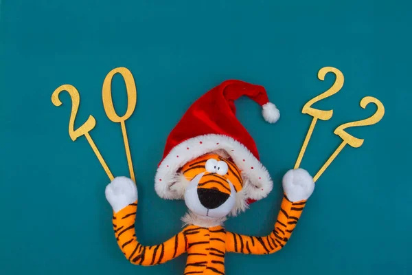 Year of the Tiger, a soft toy tiger holds four numbers in its paws, which symbolize 2022, the concept of the new year according to the eastern calendar.