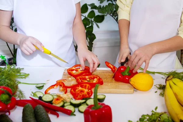 Two Cute Boys Dressed Cook Children Playing Kitchen — Stock Photo, Image