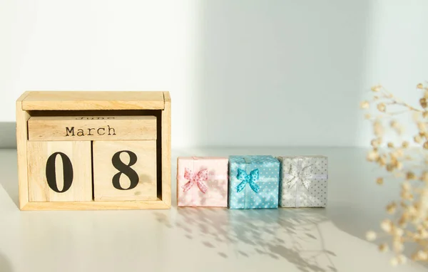 Wooden Cube Number Gifts March Women Day Mother Day — 스톡 사진