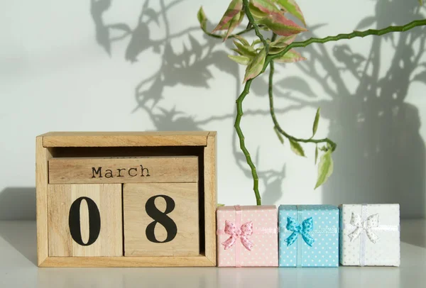 Wooden Cube Number Gifts March Women Day Mother Day — 스톡 사진