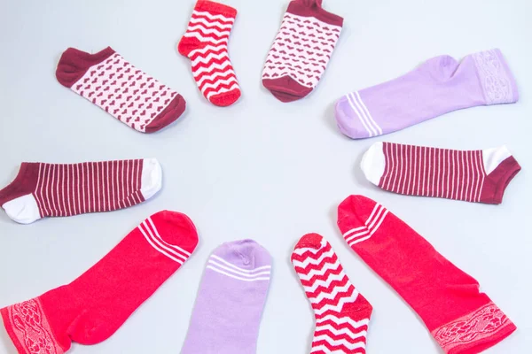 Pozadí Mnoha Ponožkami Národní Den Ponožky Nebo Liché Ponožky Den — Stock fotografie