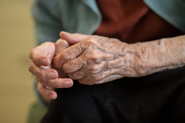 Grandmother Hands Wrinkled Old Hands Pensioner Veins Skin Old Age — Stock Photo, Image