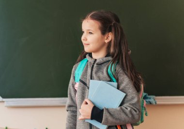 Genç bir liseli kız elinde defterleriyle tebessümle karatahtanın önünde duruyor. Arkadaşlarıyla öğreneceği güne hazırlanırken heyecan havayı dolduruyor..