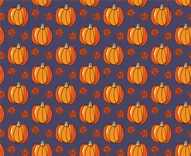 Kusursuz arkaplan ve el yapımı balkabakları. Sezon sonbahar şablonu