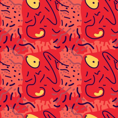 Yaratıcı tasarımın için alışılmadık yüzlere sahip sevimli soyut el çizimi desen