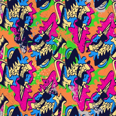 Şekiller ve grunge benekleri ile soyut ve pürüzsüz el çizimi şehir deseni