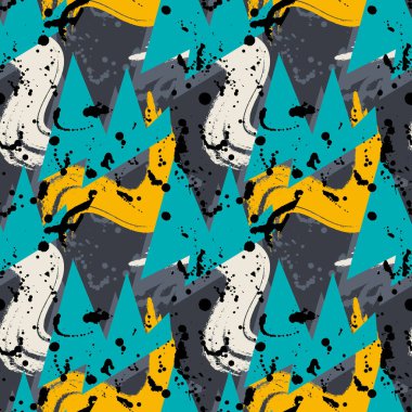 Kavisli geometri elementleri, grunge noktaları ve noktalarıyla şehirli kusursuz soyut desen