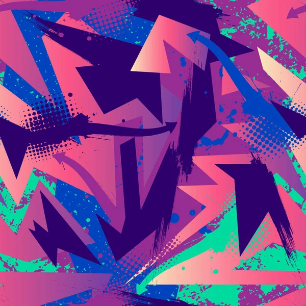 Kavisli geometri elementleri, grunge noktaları ve noktalarıyla şehirli kusursuz soyut desen