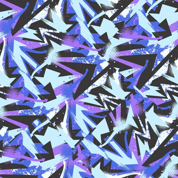 Stedelijk Naadloos Abstract Patroon Met Gebogen Geometrie Elementen Grunge Spots — Stockvector
