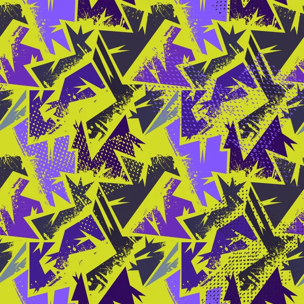 Abstract Stedelijk Decor Met Gebogen Geomtry Naadloos Patroon Grunge Vlekken — Stockvector