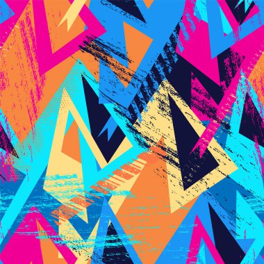 Grunge noktaları ve eğri geometri elementleriyle şehirli kusursuz soyut mizahi desen