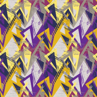 Grunge noktaları ve eğri geometri elementleriyle şehirli kusursuz soyut mizahi desen