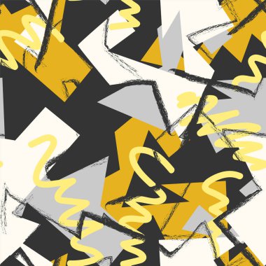  Kavisli geometri elemanları ve dalga grunge çizgileri olan kusursuz soyut kentsel desen