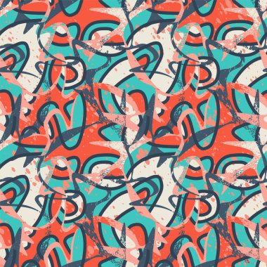 Soyut el çizimi şekilleri ve grunge noktalarıyla kusursuz şehir arkaplanı