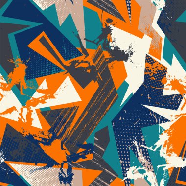 Grunge benekli, eğri geometri deseni çizilmiş elsiz şehir