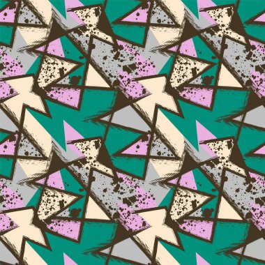  Soyut geometri, grunge kıvrımlı çizgiler ve noktalarla kusursuz desen