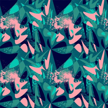  Kaotik vektör şekilleri ve grunge noktalarıyla benzersiz, kusursuz soyut desen