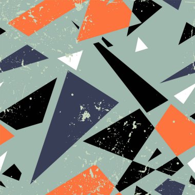 Grunge noktaları ve geometri üçgeni eğimli elementlerle kusursuz soyut kentsel desen