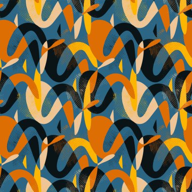  Kaotik şekilleri ve noktaları olan soyut, pürüzsüz bir şablon.