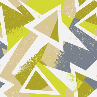 Kavisli geometri elemanları ve grunge noktalarıyla kusursuz soyut desen