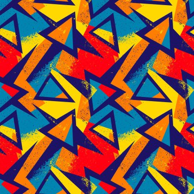 Kavisli geometri elemanları ve grunge noktalarıyla kusursuz soyut desen