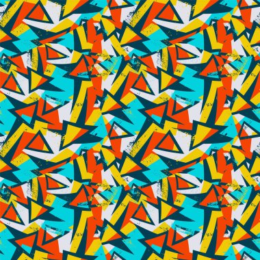 Kavisli geometri elemanları ve grunge noktalarıyla kusursuz soyut desen