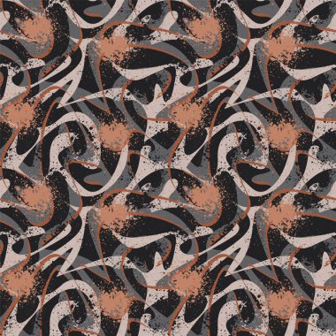 Dalga şekilleri ve grunge noktalarıyla kusursuz soyut desen