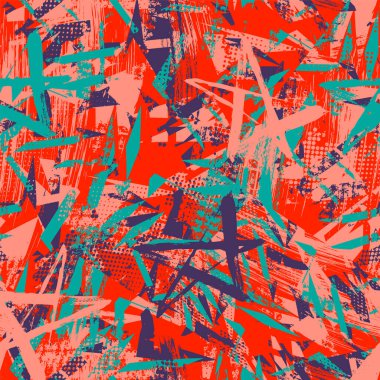  Kaotik geometri şekilleri ve grunge noktalarıyla kentsel pürüzsüz desen