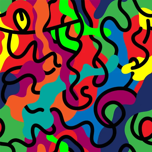 Kleurrijke Ongewone Naadloze Kunstwerken Met Golvende Hand Getekend Abstract Patroon — Stockvector
